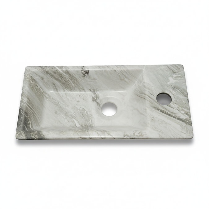 Arezzo 405 x 205mm White Marble Effect Cloakroom Basin with Waste - Image 2