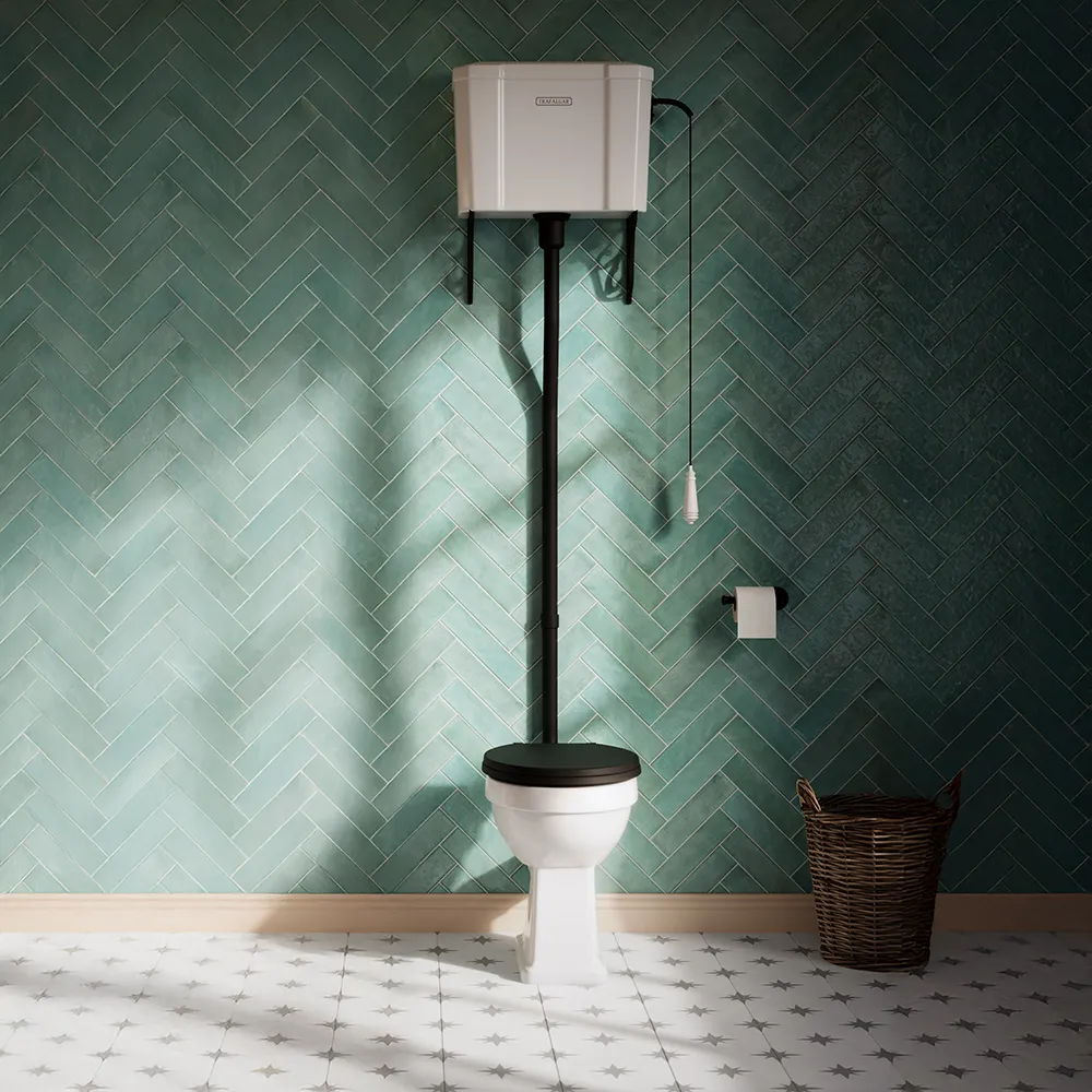 Trafalgar High Level Toilet (Matt Black) Excludes Seat