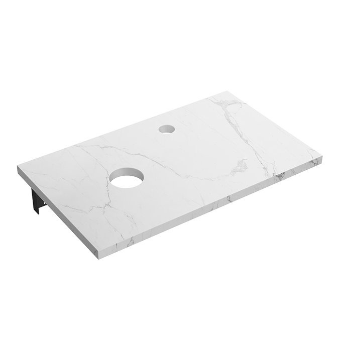 Arezzo 500mm White Carrara Marble Floating Shelf with Round Matt Black Basin - Image 2