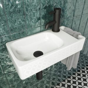 Arezzo Square Wall Hung Cloakroom Basin with Towel Rail - Gloss White