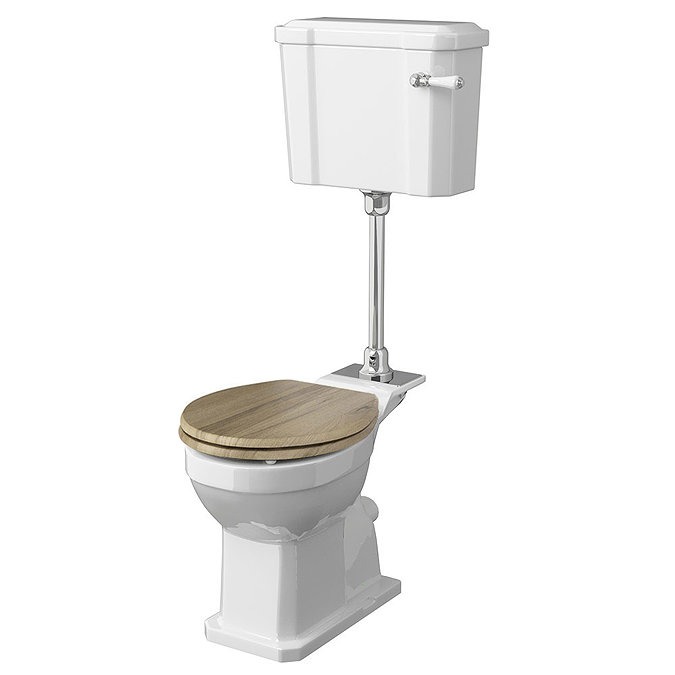 Burlington Standard Low Level WC - 51cm White Ceramic Cistern Lever Flush - Brushed Nickel