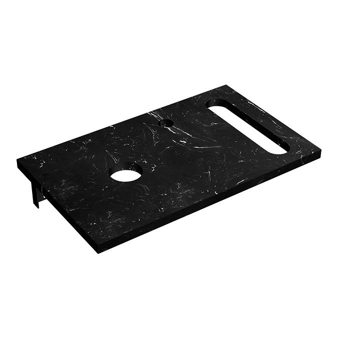 Arezzo 500mm Black Carrara Marble Floating Shelf with Towel Rail & Round Matt Black Basin - Image 2