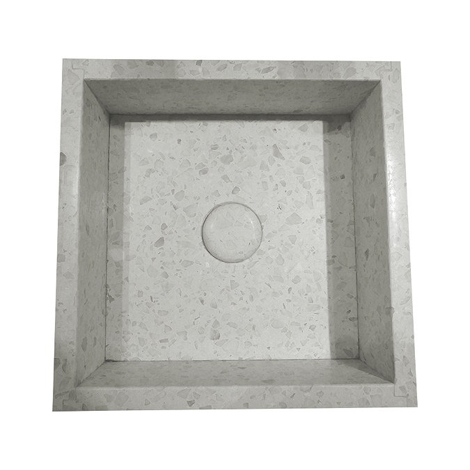 Arezzo Stone White Terrazzo Square Counter Top Basin (300 x 300mm) with Waste - Image 2
