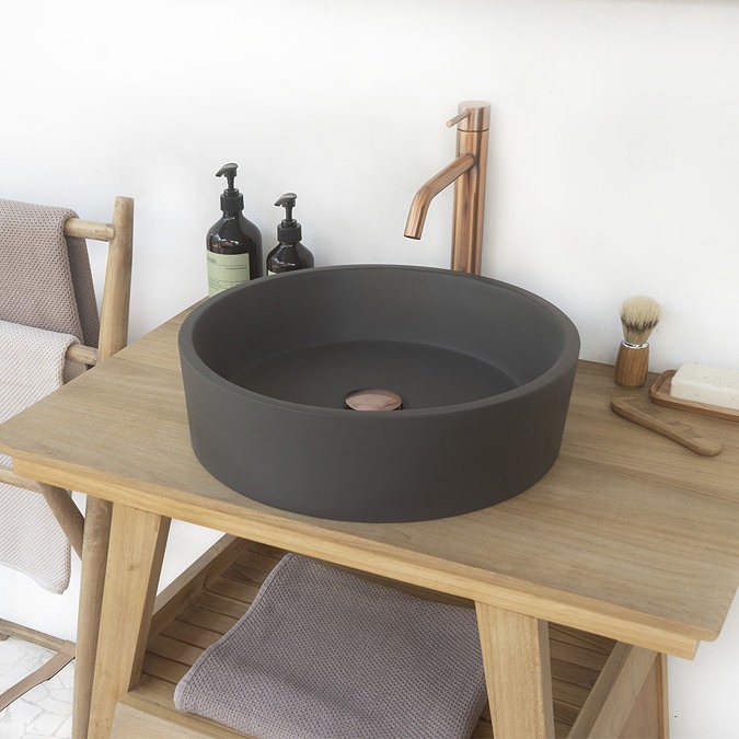 Arezzo Stone Dark Grey Concrete Round Counter Top Basin - 405mm Diameter - Image 2
