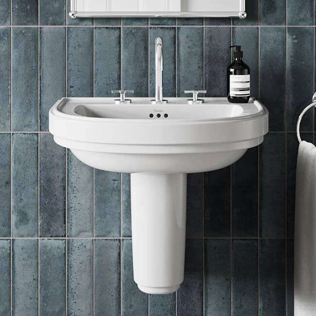 Burlington Riviera 650mm D-Shape Basin + Semi Pedestal