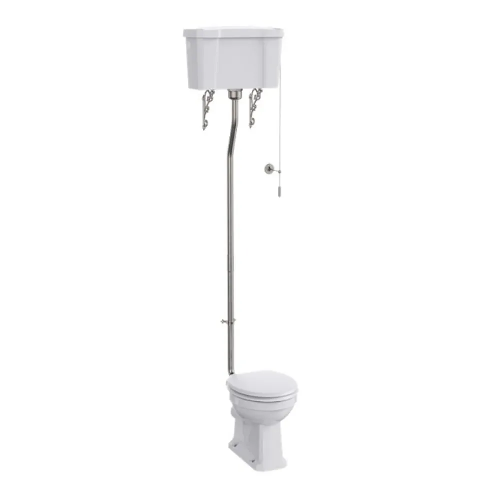 Burlington Standard High Level WC with Dual Flush Ceramic Cistern - Brushed Nickel