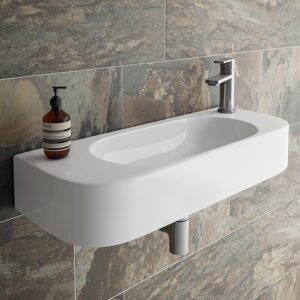 Arezzo Curved Wall Hung Basin 735mm x 280mm - Gloss White Ceramic, 1 Tap Hole