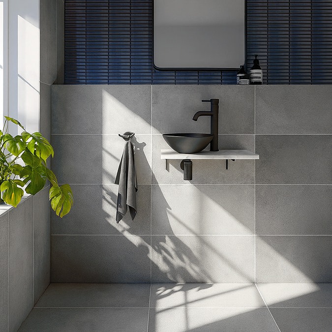 Arezzo 500mm White Carrara Marble Floating Shelf with Round Matt Black Basin - Image 3