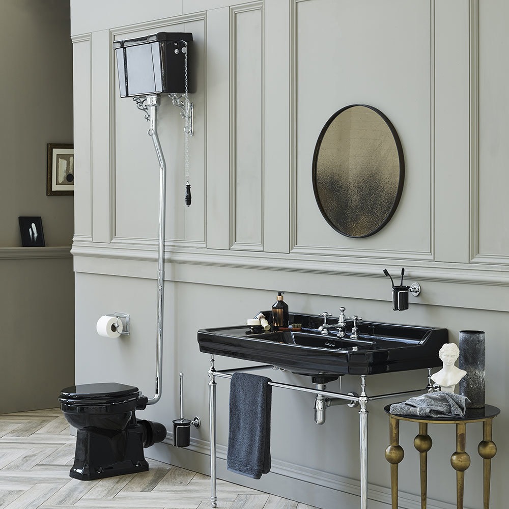 Burlington Jet Black High Level Toilet with Single Flush Ceramic Cistern - Image 2
