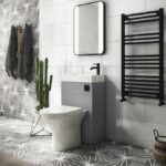 Arezzo Matt Grey Combined 2-In-1 Wash Basin & Toilet (500mm Wide x 300mm) incl. Black Flush