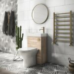 Arezzo Rustic Oak 2-In-1 Wash Basin & Toilet (500mm Wide x 300mm) incl. Brushed Brass Flush