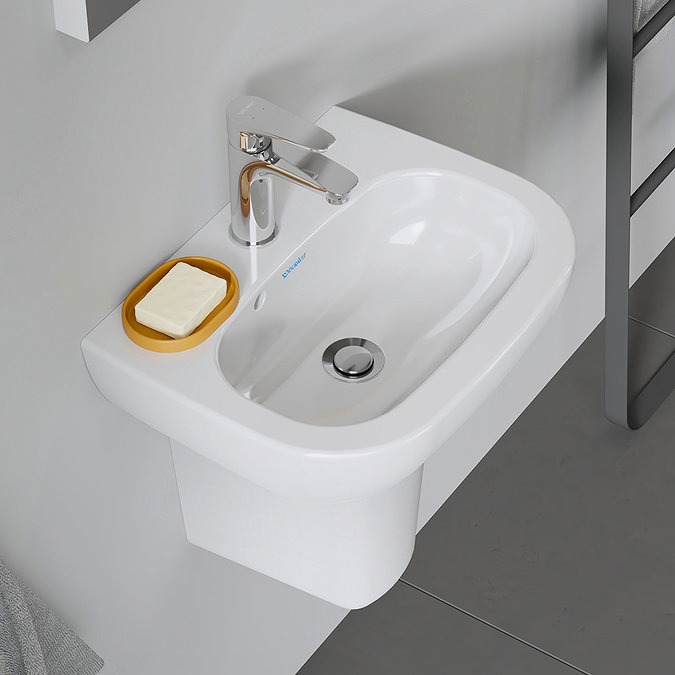 Duravit D-Code 450mm 1TH Handrinse Basin + Semi Pedestal - Image 3