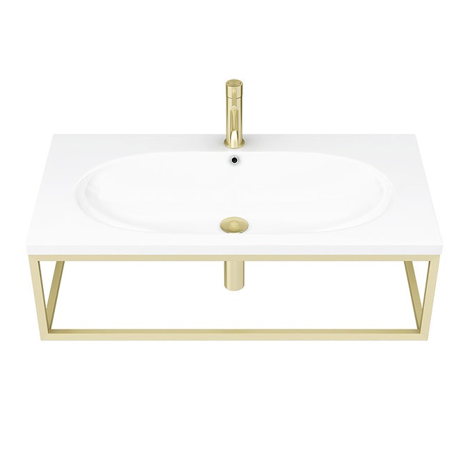Arezzo 900 Wall Hung Basin with Brushed Brass Towel Rail Frame - Image 3