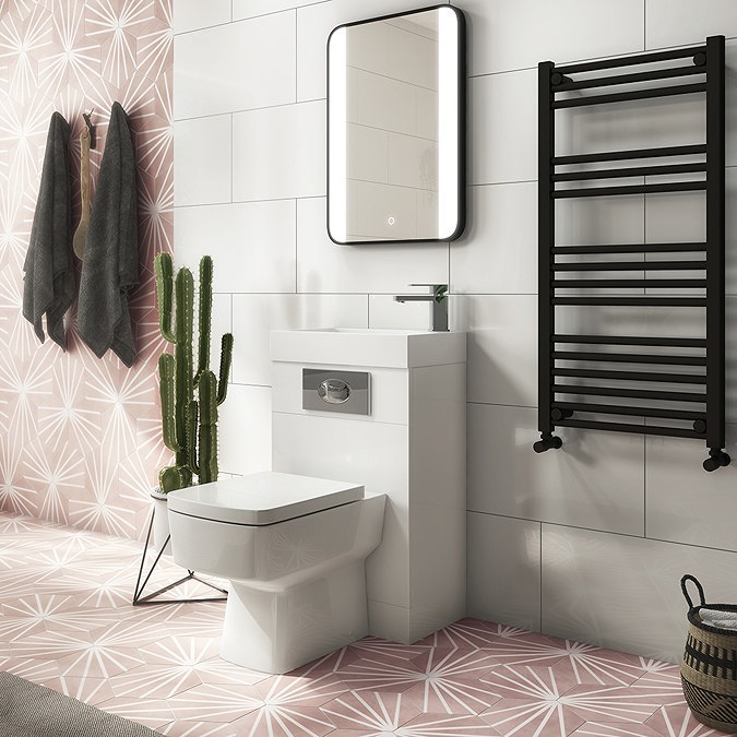 Brooklyn White Gloss Combined Two-In-One Wash Basin, Toilet & Flush Plate (500mm wide x 300mm)