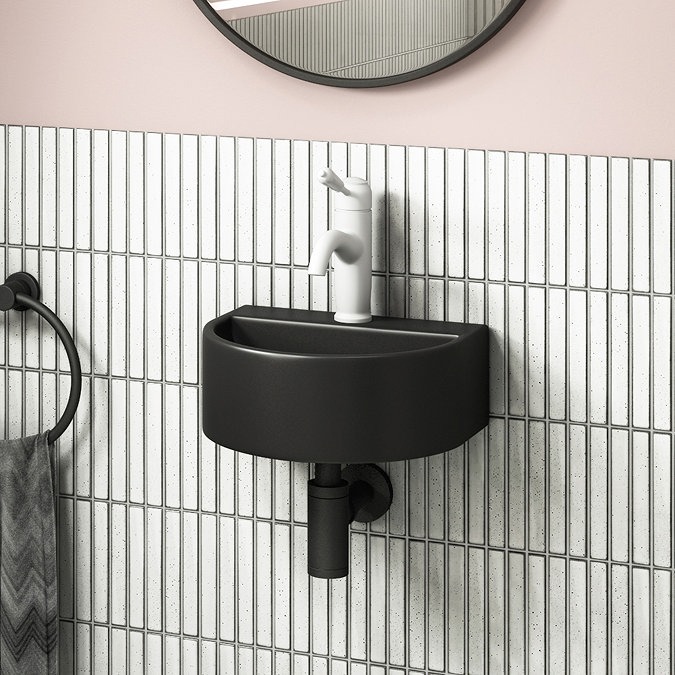 Arezzo Matt Black Round Wall Hung Cloakroom Basin 1TH (303 x 255mm) - Image 4