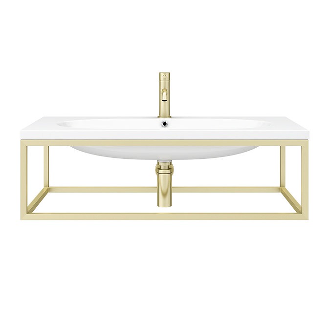 Arezzo 900 Wall Hung Basin with Brushed Brass Towel Rail Frame - Image 4
