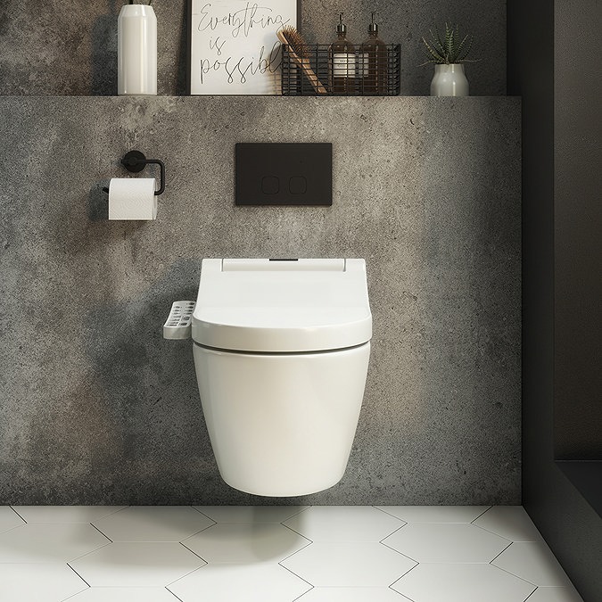 Bianco Wall Hung Smart Toilet with Bidet Wash Function, Heated Seat + Dryer