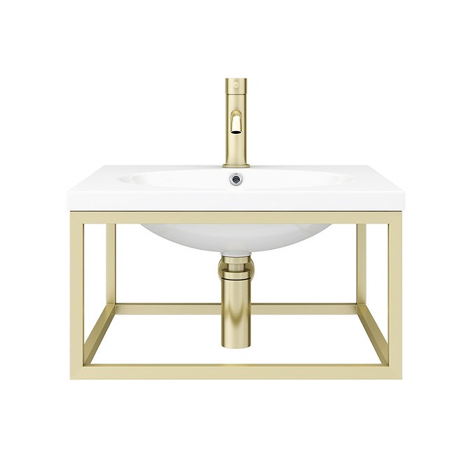 Arezzo 500 Wall Hung Basin with Brushed Brass Towel Rail Frame - Image 4