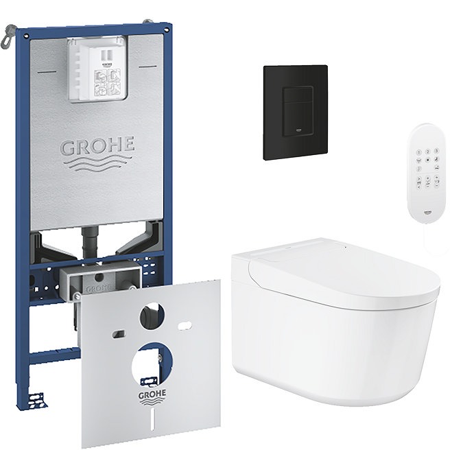 Grohe Rapid SLX 1.13m Frame / Sensia Wall Hung Shower Toilet with Matt Black Even Flush Plate