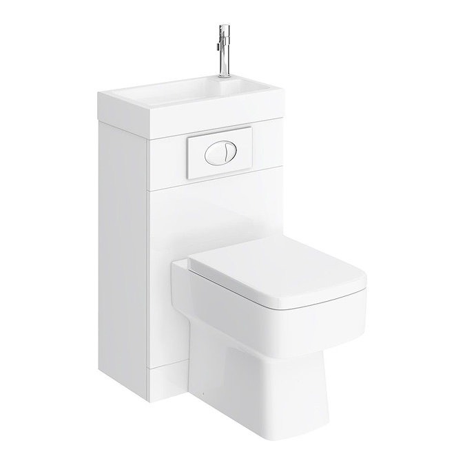 Brooklyn White Gloss Combined Two-In-One Wash Basin, Toilet & Flush Plate (500mm wide x 300mm) - Image 3
