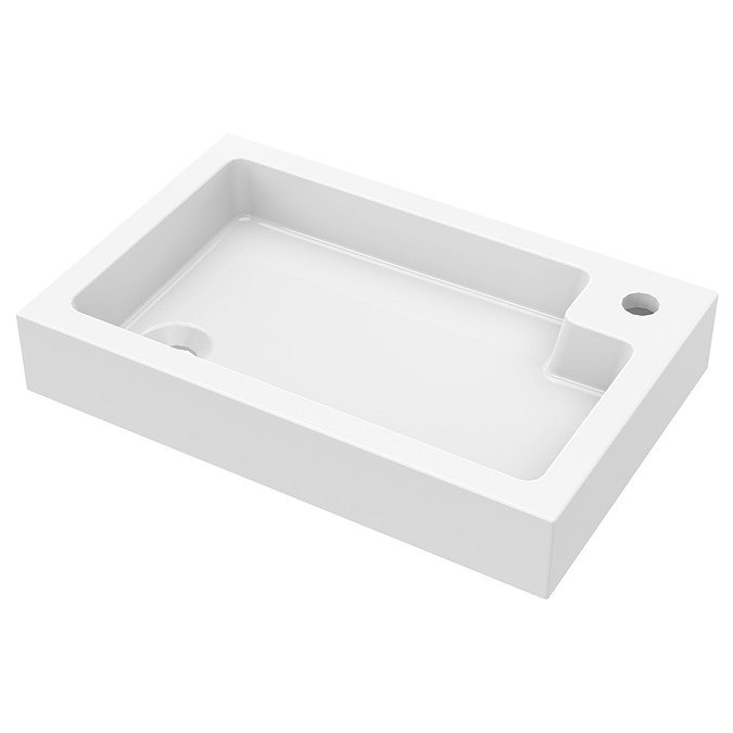 Brooklyn White Gloss Combined Two-In-One Wash Basin, Toilet & Brushed Brass Flush Plate (500mm wide x 300mm) - Image 3