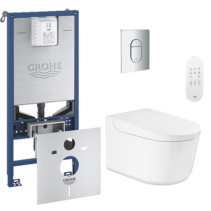 Grohe Rapid SLX 1.13m Frame & Sensia Wall Hung Shower Toilet with Chrome Arena Cosmopolitan Flush Plate