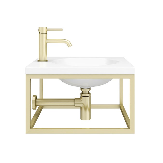 Arezzo 500 Wall Hung Basin with Brushed Brass Towel Rail Frame - Image 5