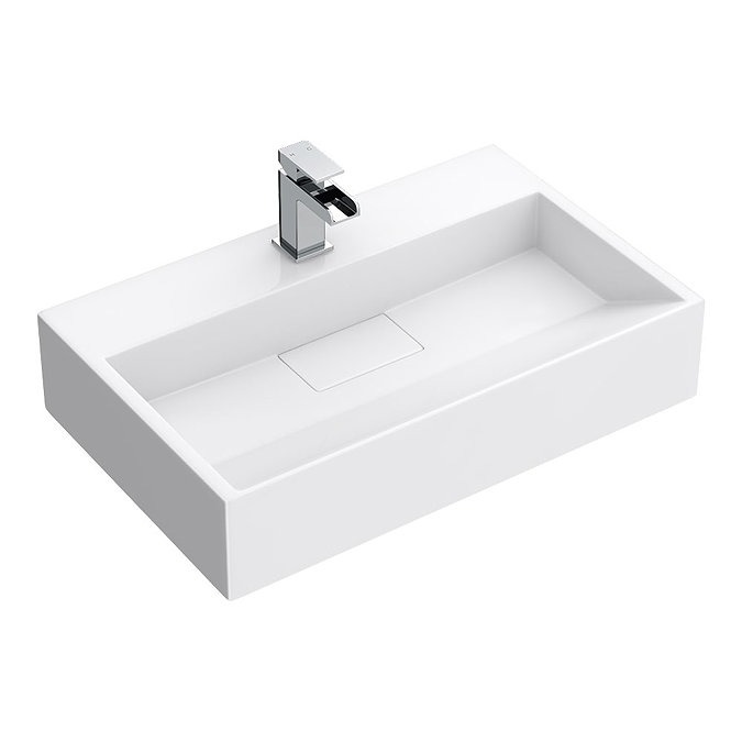 Arezzo 600mm Wall Mounted / Countertop Stone Resin Basin with Hidden Waste Cover - Image 5