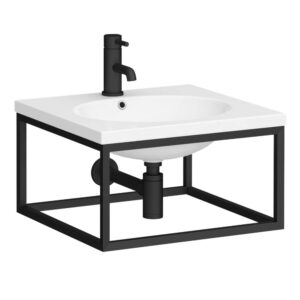 Arezzo 500 Wall Hung Basin with Matt Black Towel Rail Frame