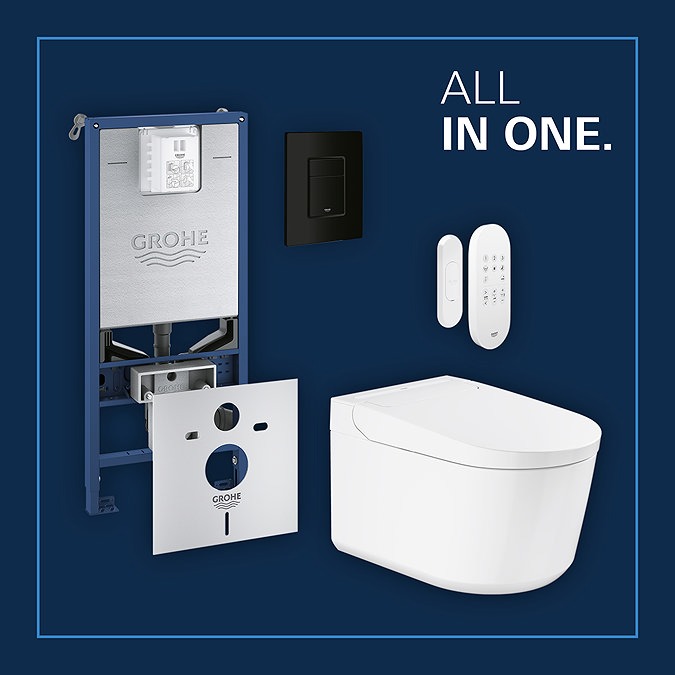 Grohe Rapid SLX 1.13m Frame / Sensia Wall Hung Shower Toilet with Matt Black Even Flush Plate - Image 4