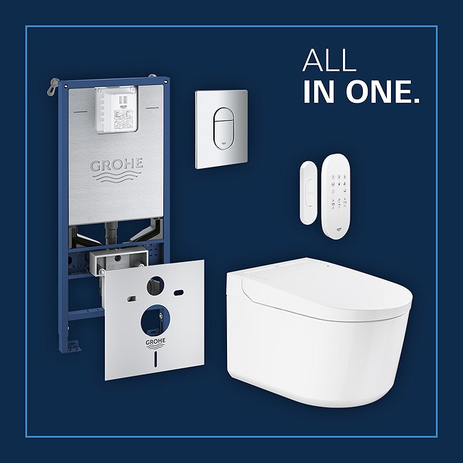 Grohe Rapid SLX 1.13m Frame & Sensia Wall Hung Shower Toilet with Chrome Arena Cosmopolitan Flush Plate - Image 4