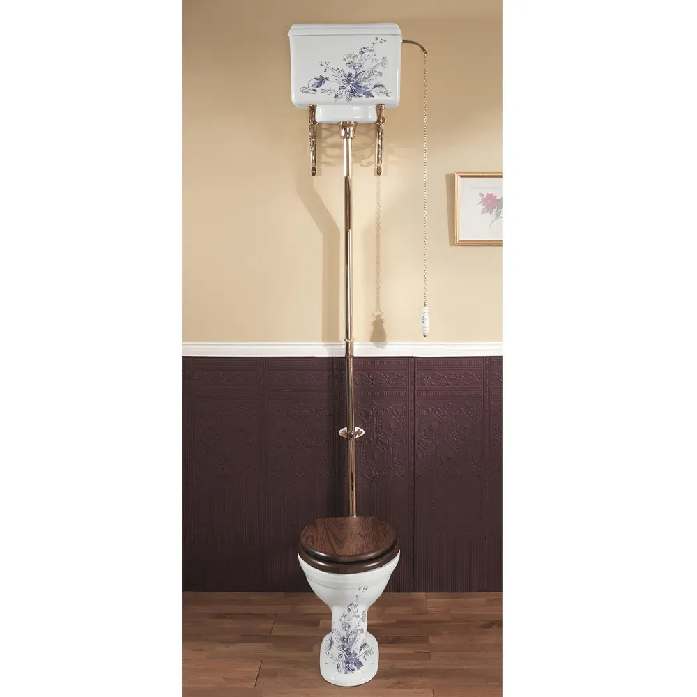 Silverdale Victorian Blue Garden Pattern High Level Toilet - Excludes Seat Chrome Fittings