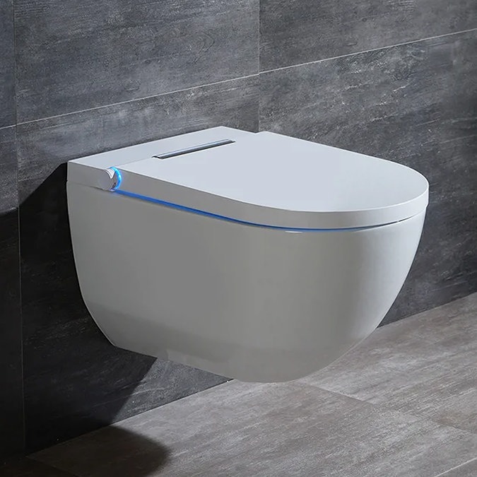 Cruze Wall Hung Smart Toilet + Compact Top/Front Flush Toilet Frame with Chrome Flush - Square Buttons - Image 4