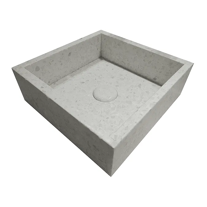 Arezzo Stone White Terrazzo Square Counter Top Basin (300 x 300mm) with Waste - Image 3