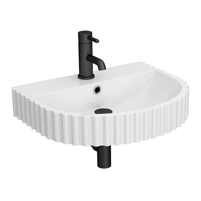 Arezzo D Shaped Fluted Wall Mounted Stone Resin Basin 1TH (554 x 437mm) - Image 3