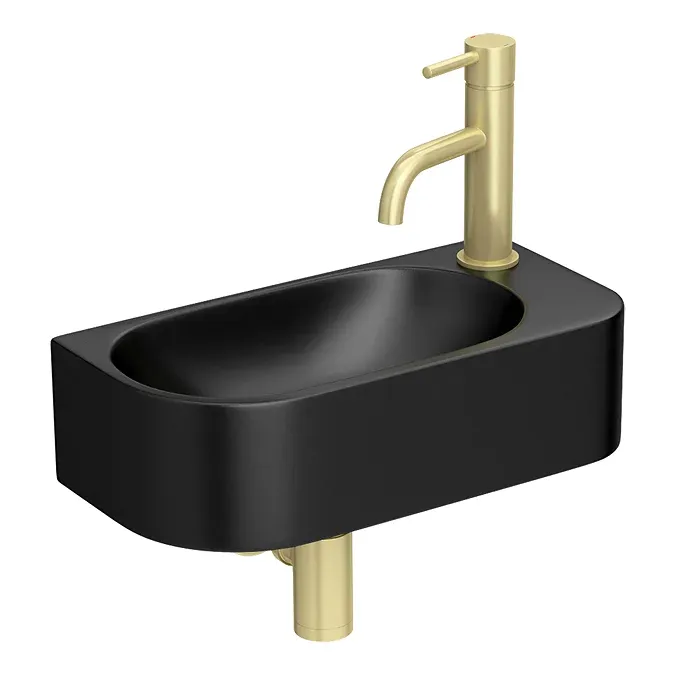 Arezzo 400 x 215mm Curved Wall Hung Cloakroom Basin - Matt Black - Image 3