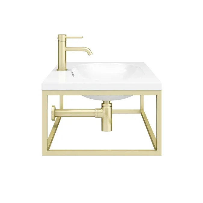 Arezzo 900 Wall Hung Basin with Brushed Brass Towel Rail Frame - Image 5