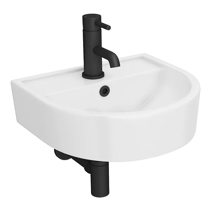 Arezzo Curved Wall Hung Cloakroom Basin (420mm Wide - Gloss White) - Image 3