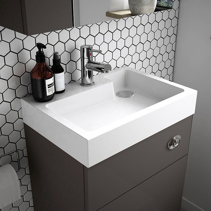 Brooklyn 500mm Gloss Grey 2-In-1 Combined Wash Basin & Toilet - Image 2