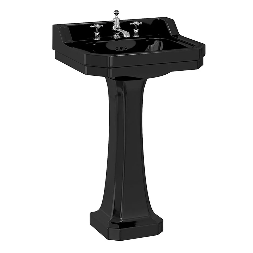 Burlington Jet Black Edwardian 56cm Basin with Standard Pedestal