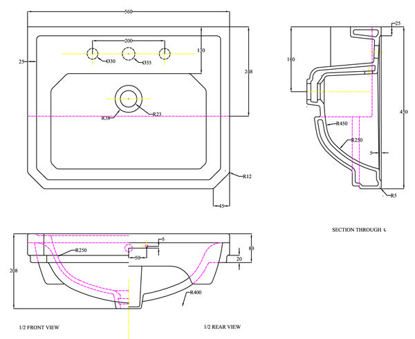 Old London - Richmond 560 x 450mm 1TH Semi Recessed Basin - Image 2