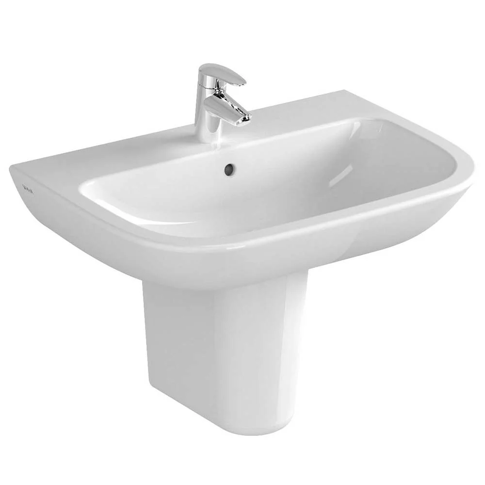 VitrA S20 Wall Mounted Basin and Half Pedestal - 1 Tap Hole - Image 7