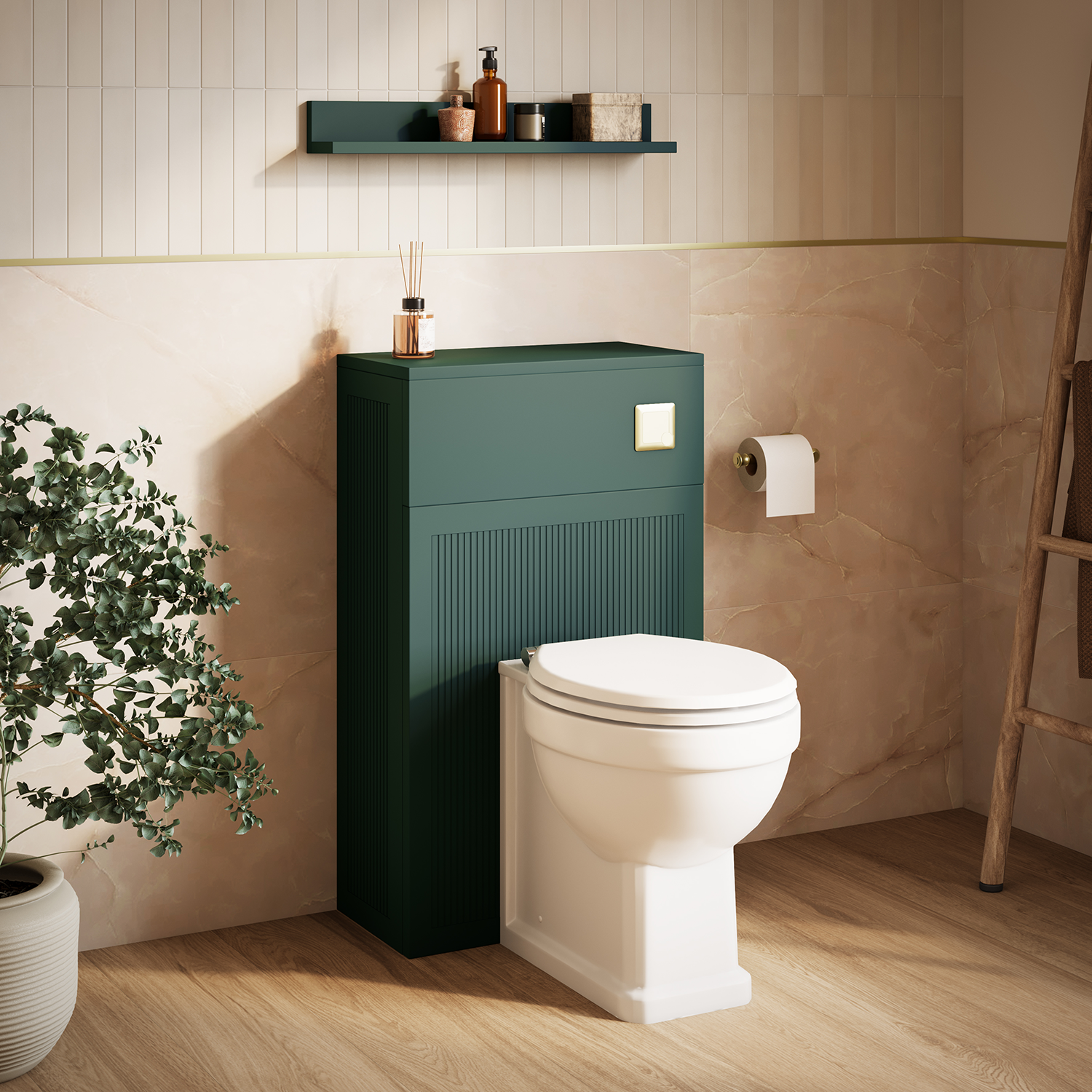 Padstow Slatted WC Toilet Unit - Satin Green (Unit Only) - Image 4