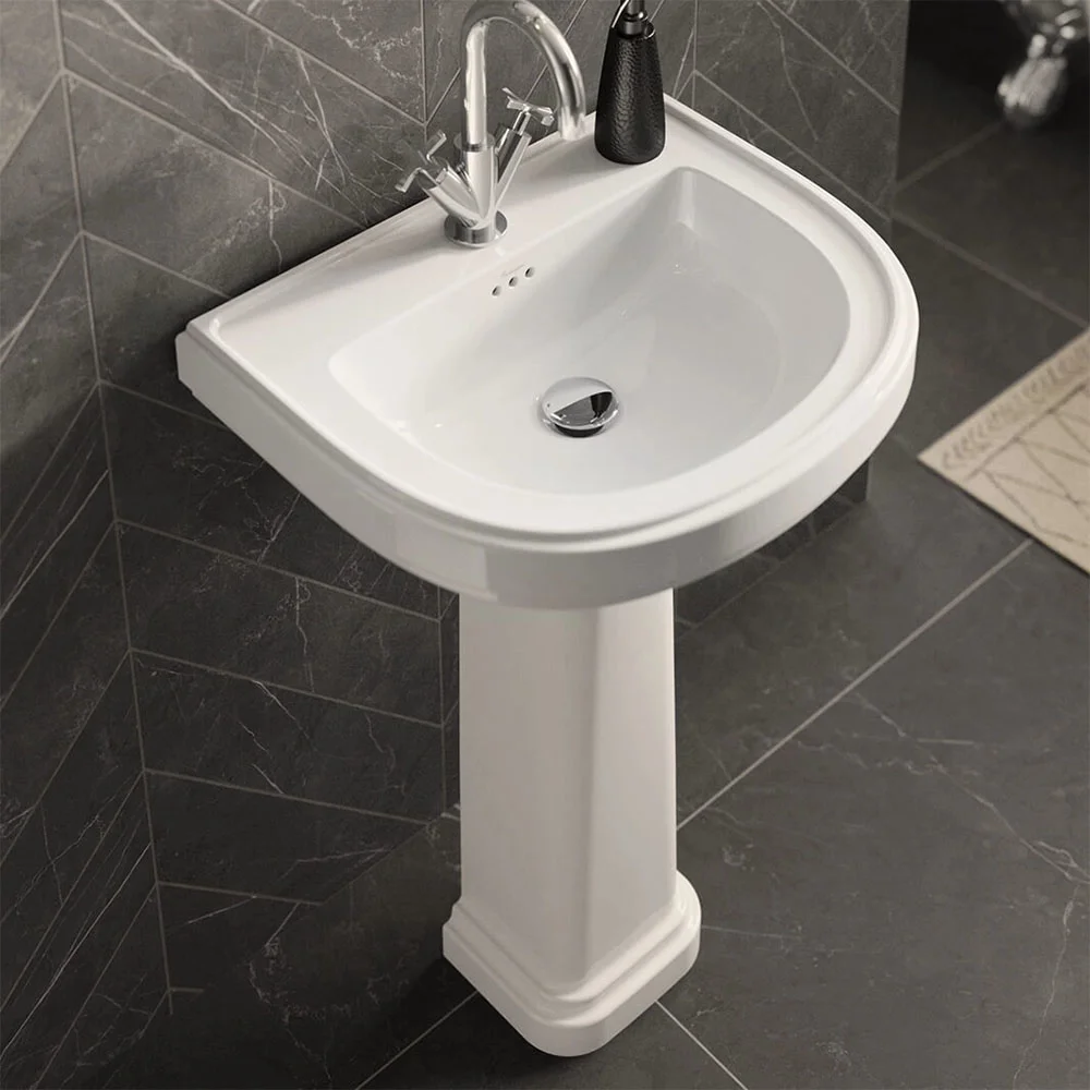 Burlington Riviera 650mm D-Shape Basin + Full Pedestal - Image 3