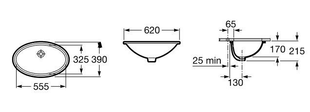 Roca Grand Berna 620 x 390mm Under countertop 0TH Basin - Image 2