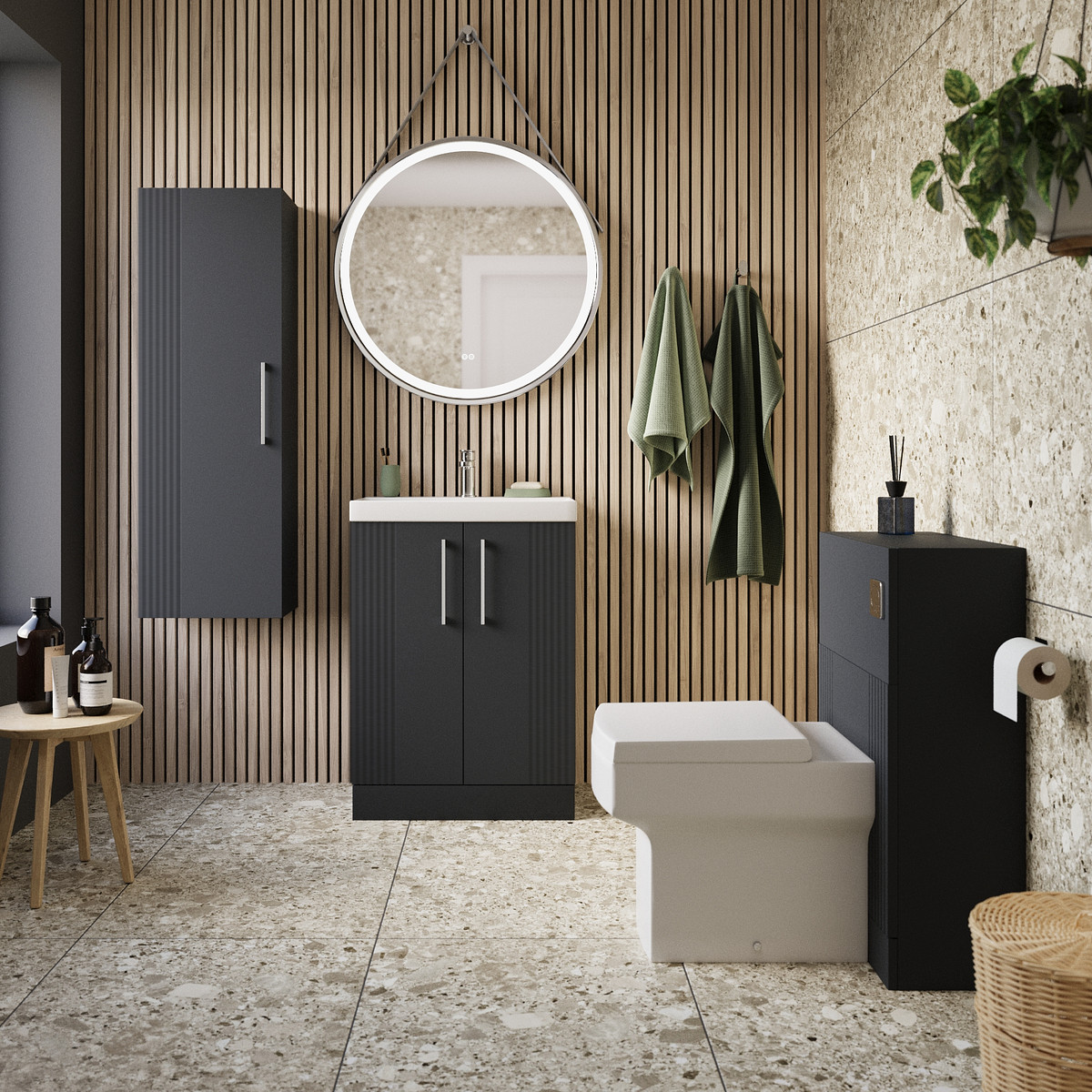 Roxbury Deco Fluted 500mm Anthracite Grey WC Unit - Image 3