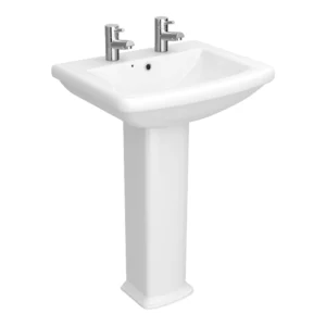 Roxbury 600mm Square Basin with Full Pedestal (2 Tap Hole)