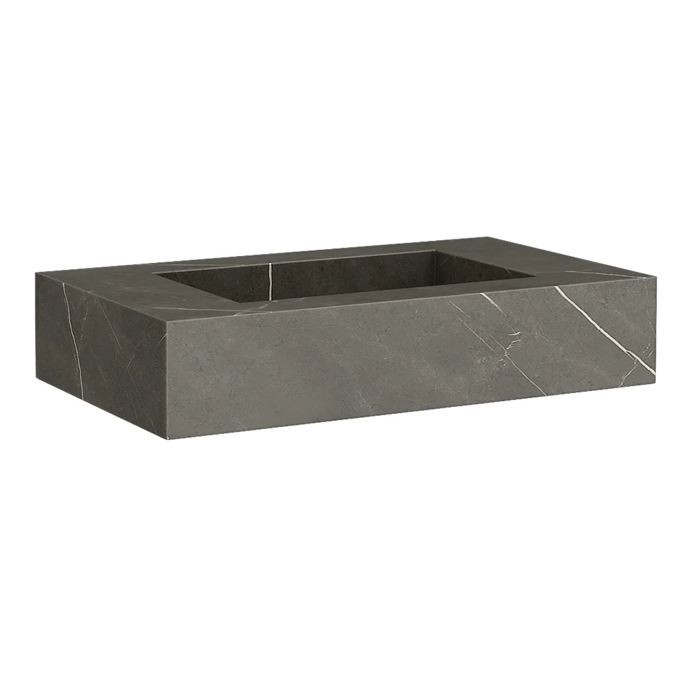 Arezzo Wall Hung Sintered Stone Basin 800 x 460mm - Grey Marble - Image 3