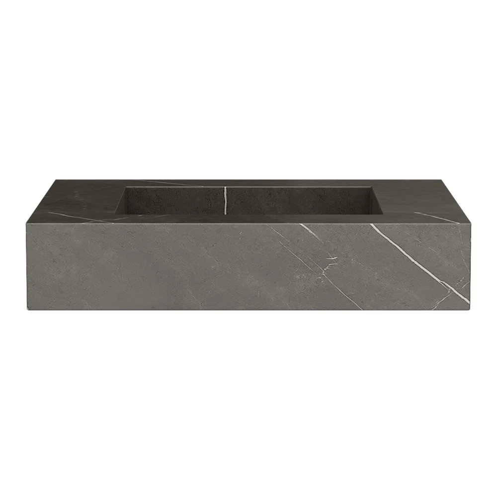 Arezzo Wall Hung Sintered Stone Basin 800 x 460mm - Grey Marble - Image 4