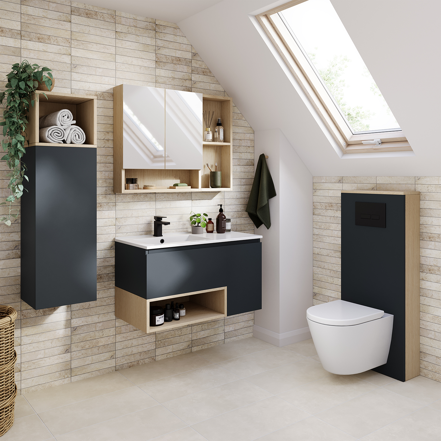 Tivoli Tall WC Unit Only - Charcoal and Oak - Image 4